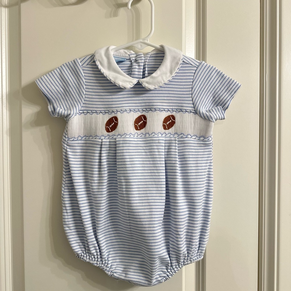 Blue and White Striped Bodysuit with Peter Pan Collar